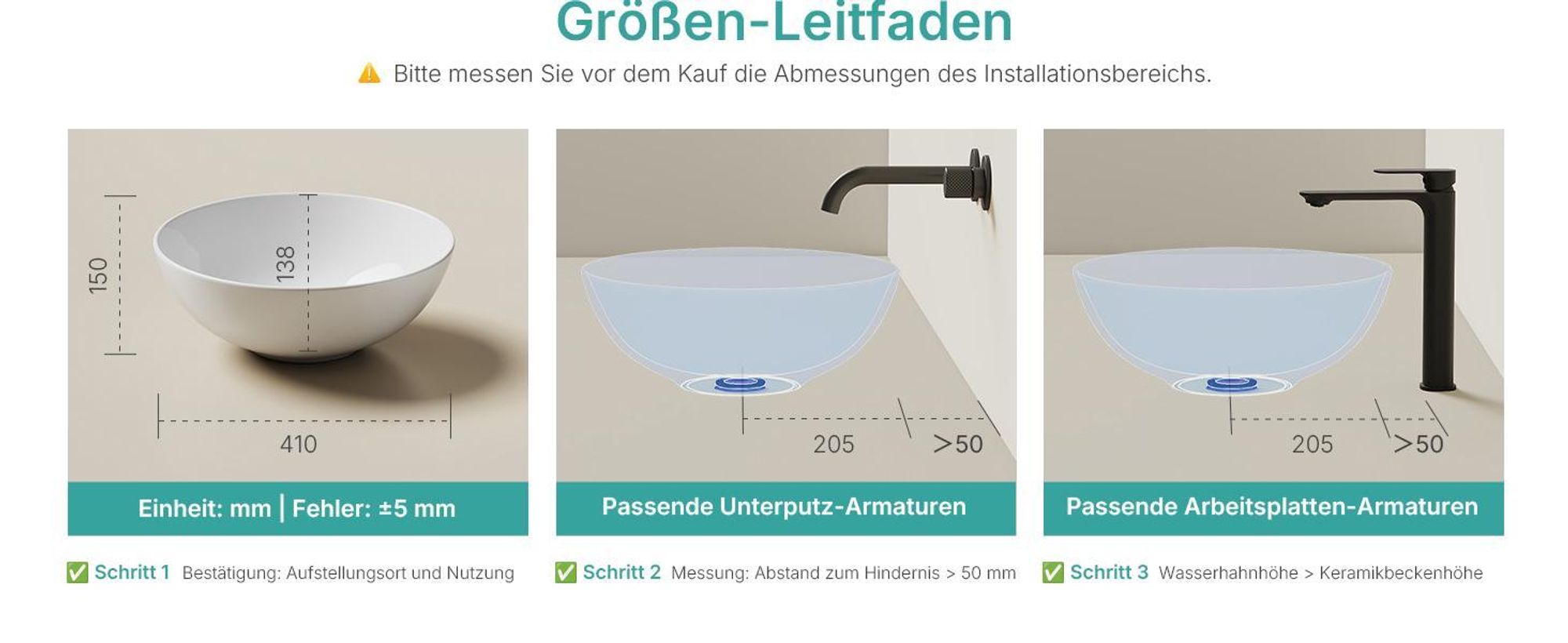 EMKE Aufsatzwaschbecken Rund 415x415x155mm, Keramik Waschschale in Glänzend Weiß Matt Weiß, ohne Hahnloch & Überlauf, odernes Design für stilvolle Bäd