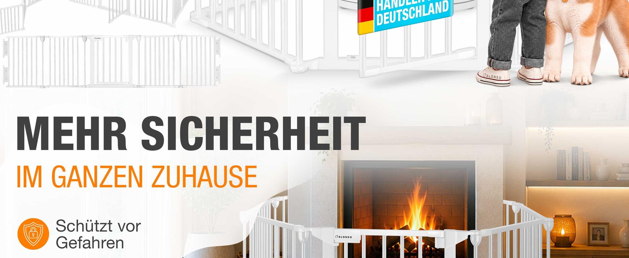 ELONEO Kaminschutzgitter, 75cm hoch, Ofenschutzgitter aus Metall mit Sicherheitsverschluss, Kinderschutz, Treppengitter, Türgitter, Hundegitter
