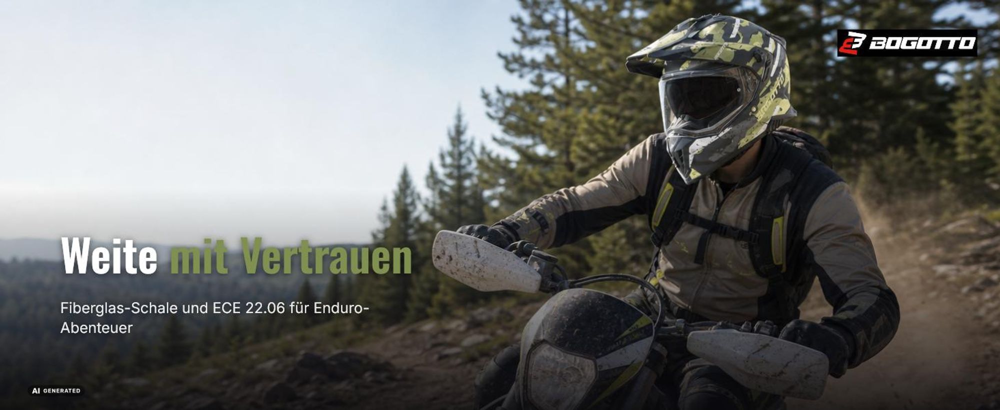 Bogotto FG-601 Sniper Fiberglas Enduro Helm, schwarz matt/grau, L (59/60)