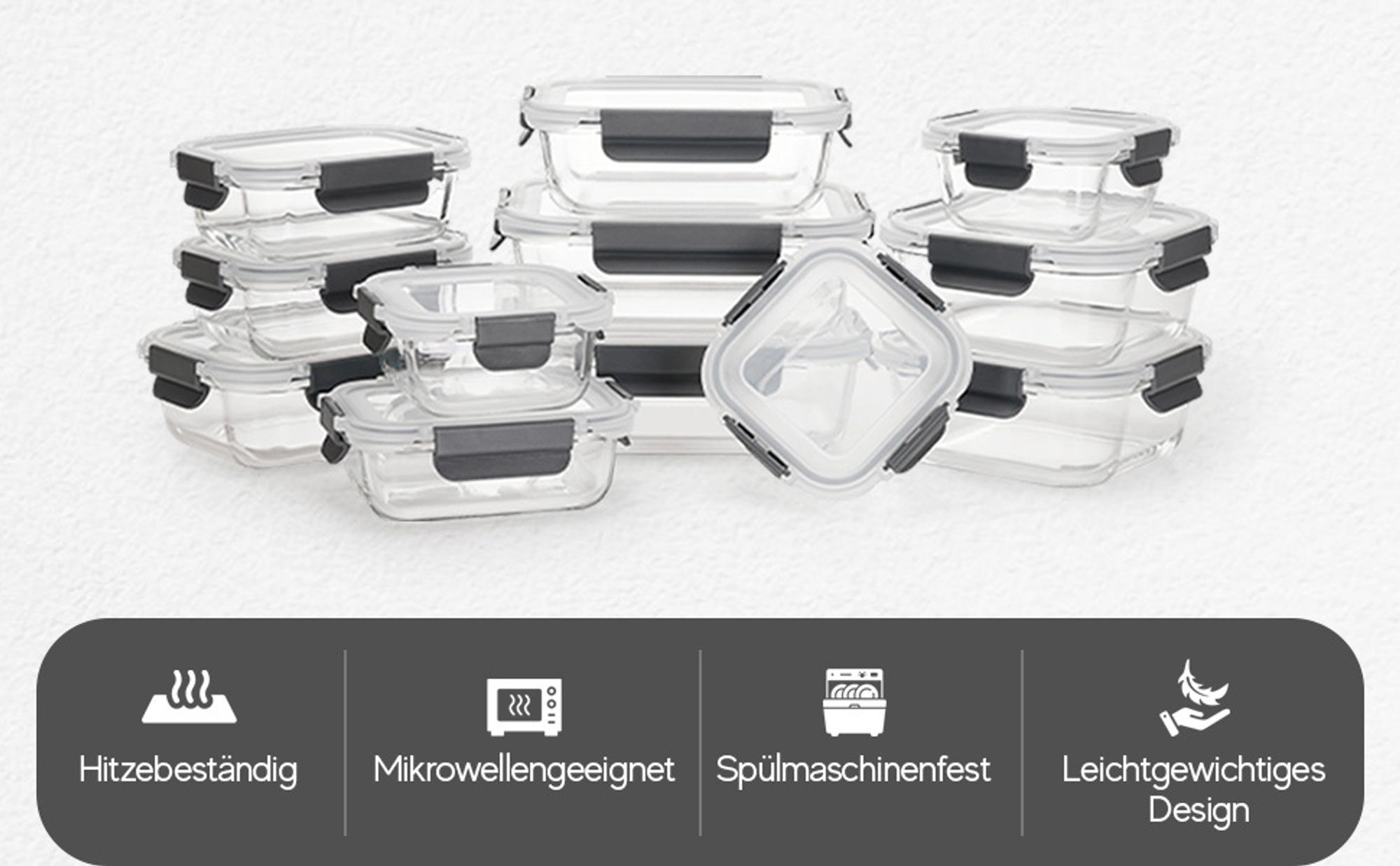Meisterhome® Frischhaltedosen Glas - Ofenschalen Set – Mit Deckel - Aufbewahrungsbox - Ofen – Meal Prep Behälter - 12-teiliges Set - Luftdicht - Frischhaltedose aus Glas - BPA-frei  Spülmaschinen-, Mikrowellen-, und Gefriergeeignet