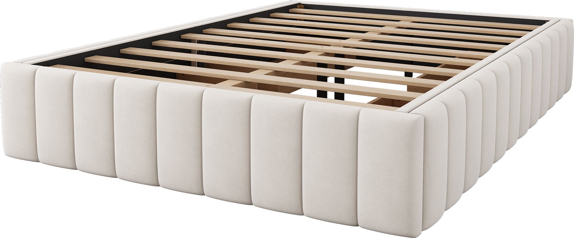 Flieks Polsterbett 140x200cm ohne Kopfteil, Stauraumbett Jugendbett mit 4 Schubladen, Doppelbett Holzbett Funktionsbett mit Lattenrost, Samt, Beige