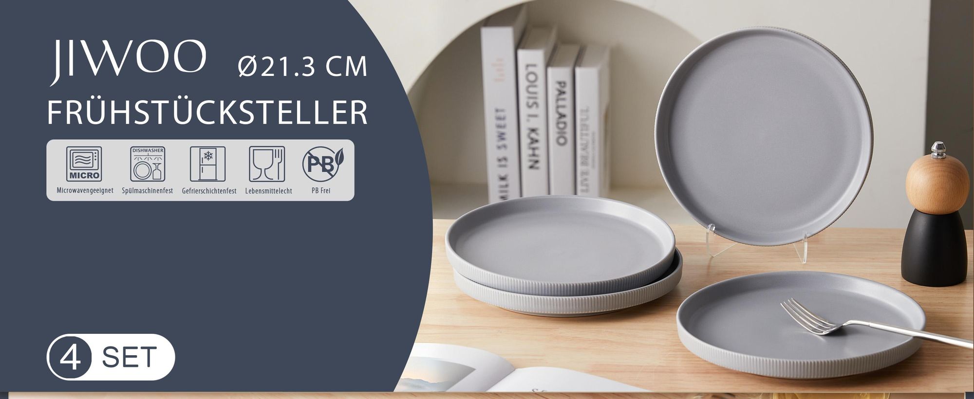 Teller set 4stück Ø21,3 cm Dessertteller Kuchenteller Pastateller für 4 Personen Keramik Flachteller Matt-Glasur Mikrowellen- und Spülmaschinenfest
