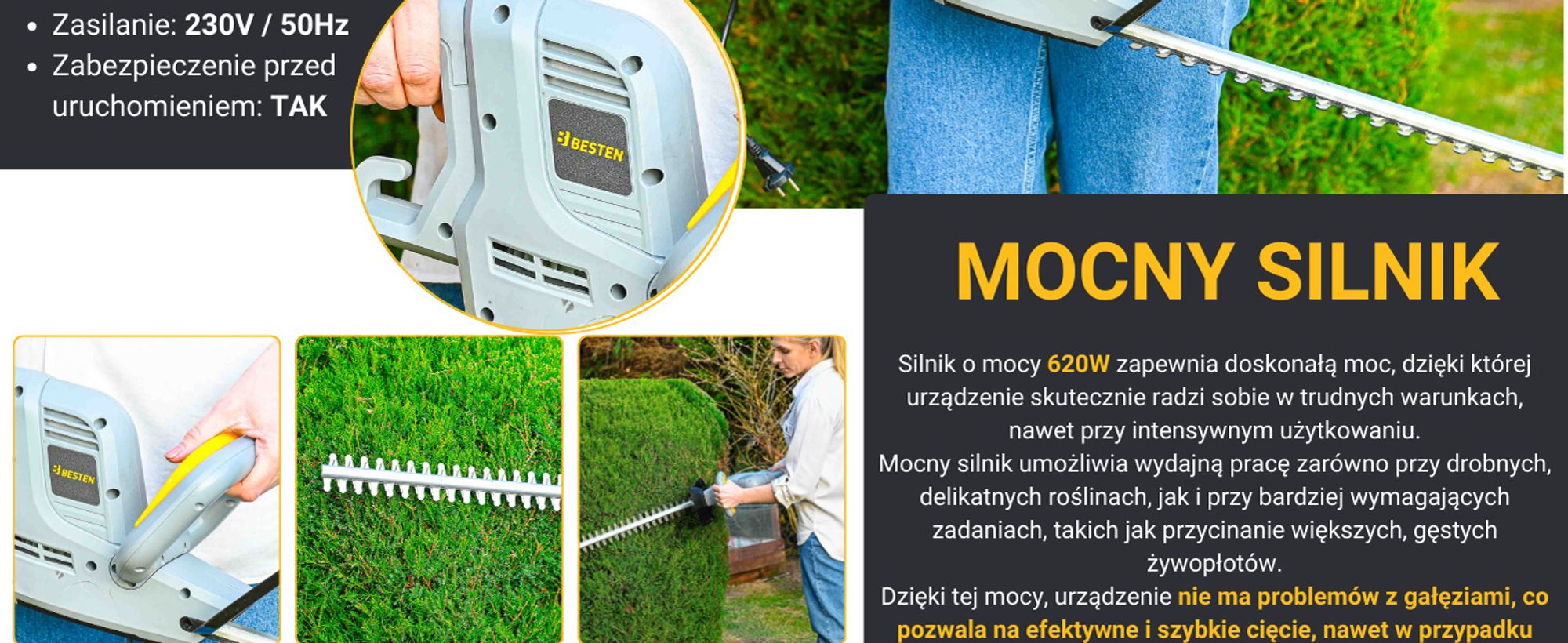 Elektryczne Nożyce Do Żywopłotu Cięcia Krzewów Gałęzi Sieciowe 61Cm Besten