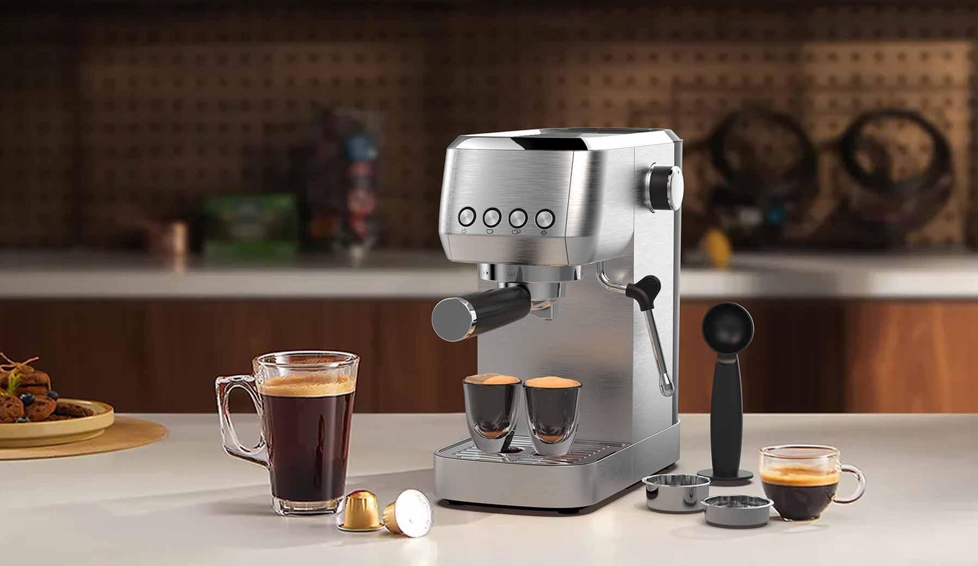 Espressomaschine mit Milchschaumdüse CM1662B 1350W, 20 Bar Espressodruck, Perfetto Compact Portafilter Espresso Machine, Metall