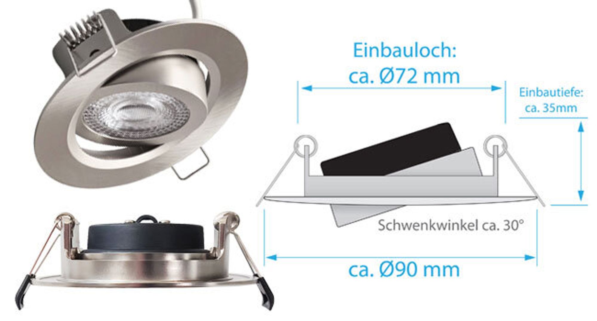 12x LED Einbaustrahler dimmbar Ultraflach 5 Watt Weiß schwenkbar 230V Rund warmweiß IP20 Deckenstrahler Spot Deckenspot Lumax SL-90