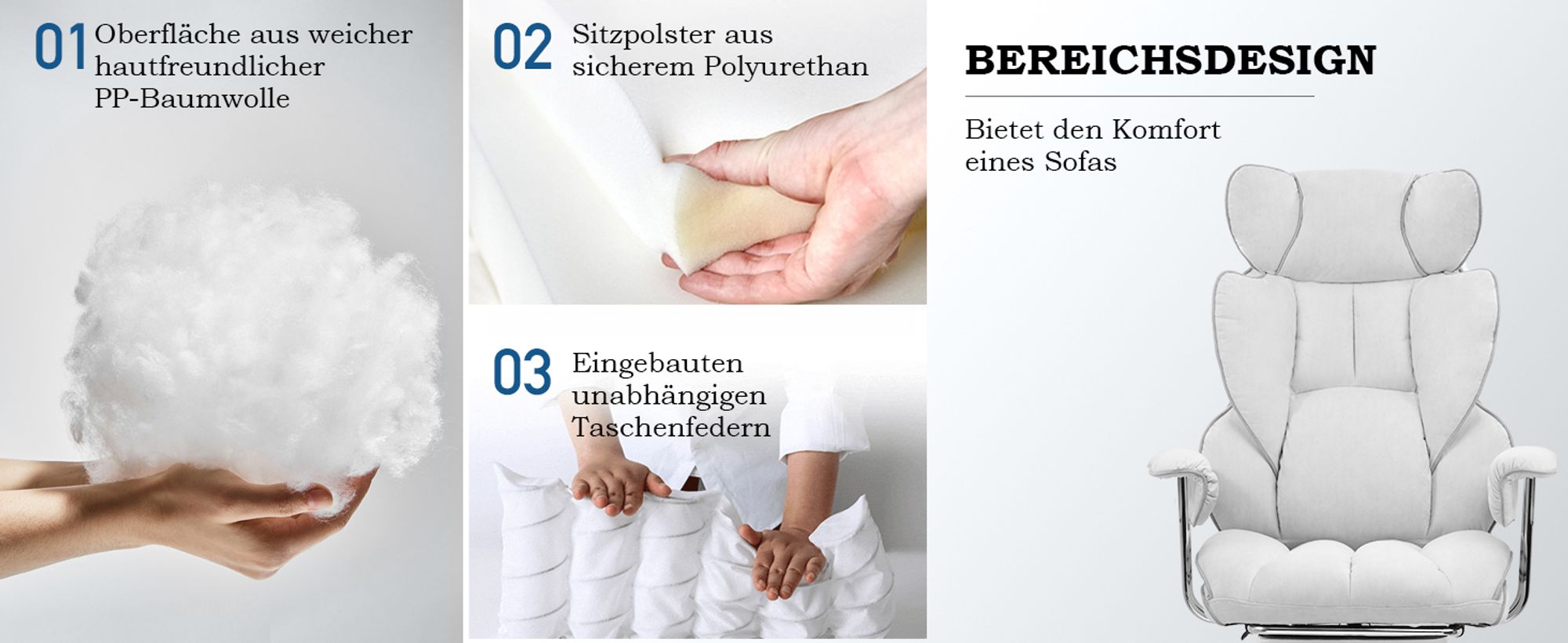 COMHOMA Bürostuhl Gaming Stuhl, Gamer Stuhl, Ergonomischer Bürostuhl mit Fußstütze, höhenverstellbar, Schreibtischstuhl, Chefsessel, weiß-Kunstleder