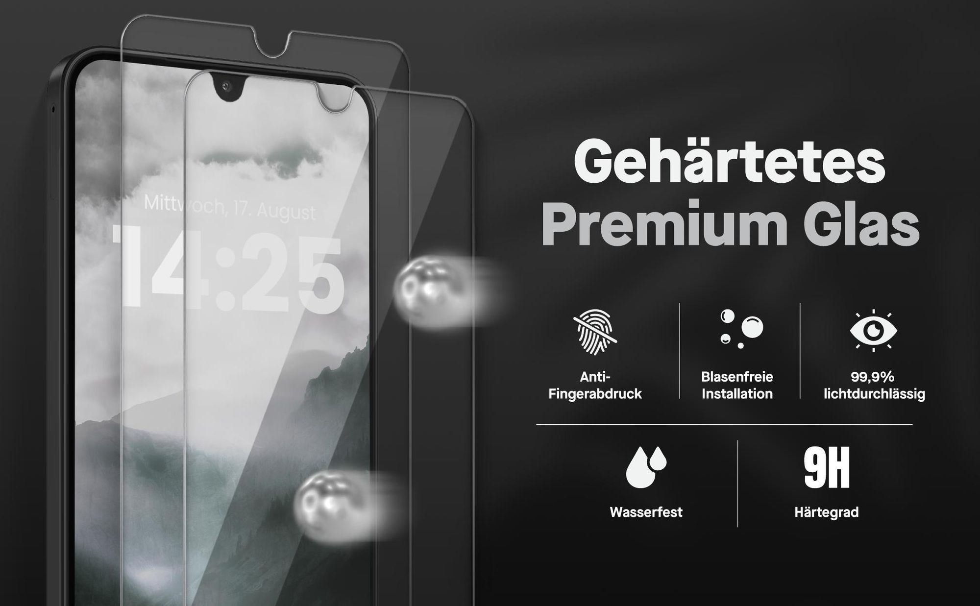 2x Displayschutz aus 9H Glas für Samsung Galaxy A15 in passgenauem Design