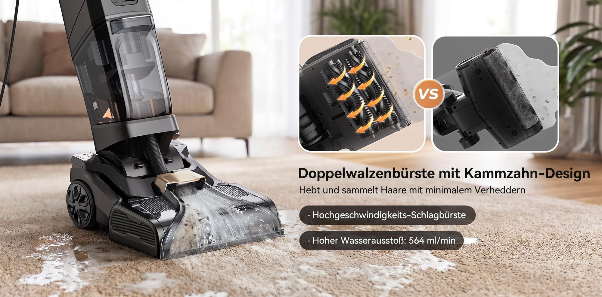 Lubluelu X3 Teppichreinigungsgerät 19kPa 1200W Waschsauger mit Schlauchaufsatz, Dual-Tanksystem, Polsterreiniger für Sofa, Teppiche & Autositze