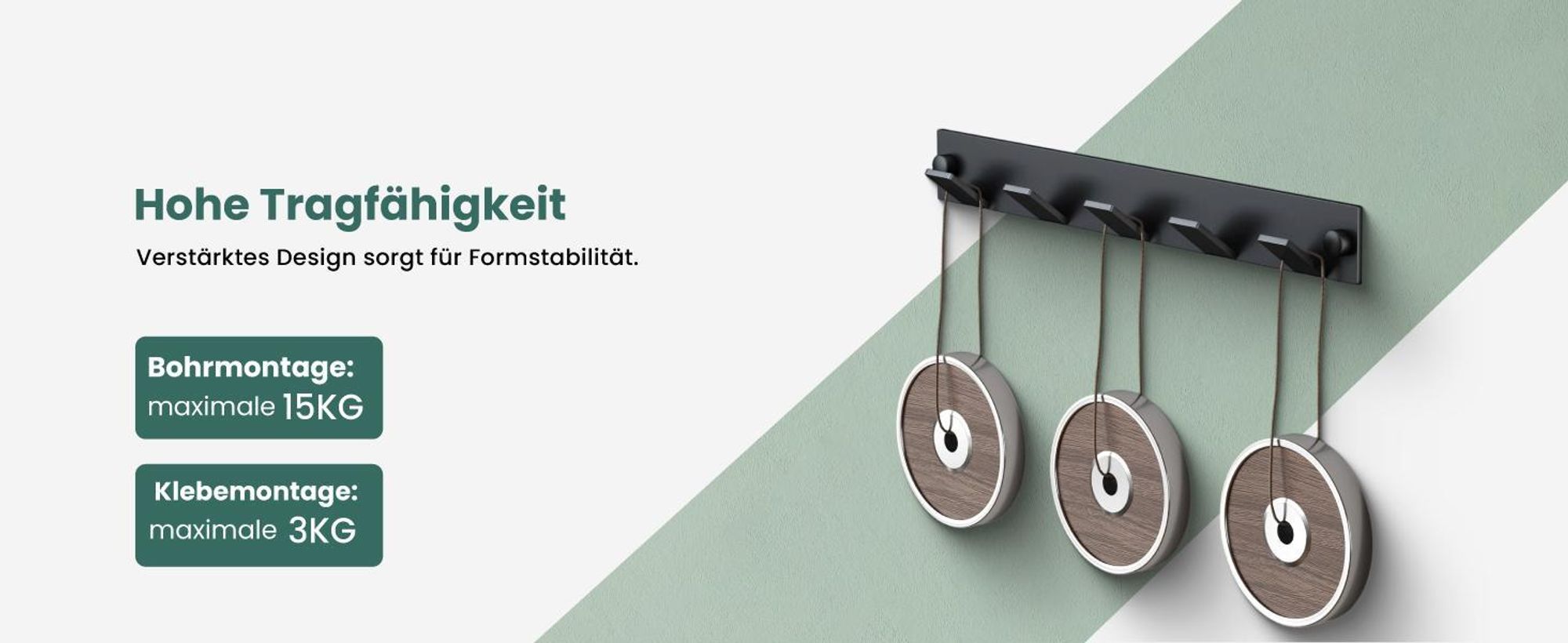 Mai & Mai Kleiderhaken Wandgarderobe Wandhaken aus Edelstahl mit 5 Haken Garderobenleiste Garderobenhaken 30cm Matt schwarz Stalo-03
