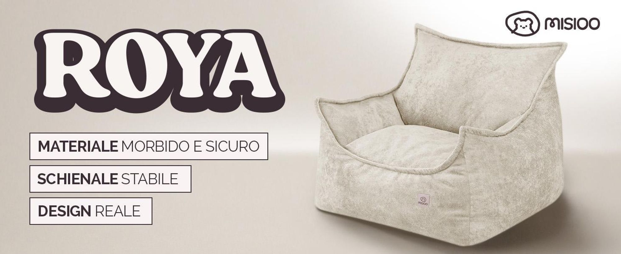 Poltrona per bambini MISIOO Roya Chenille – Poltrona per la cameretta dei bambini, morbido pouf per bambini, divano a sacco da pavimento, cernila di alta qualità, 80x73x58 cm