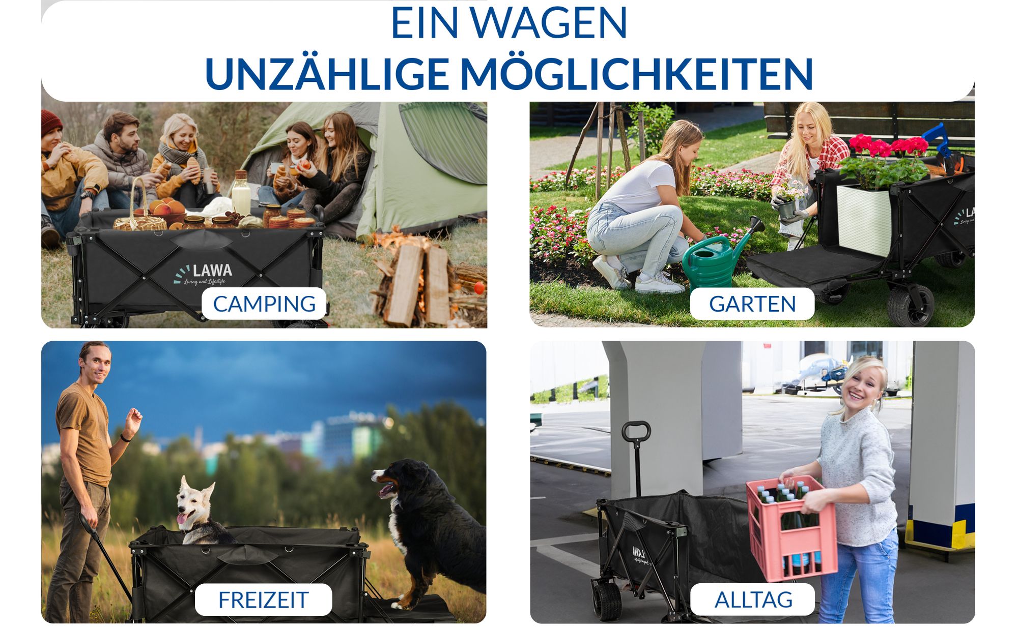 Bollerwagen faltbar outdoor 100 kg XXL Belastbarkeit mit Bremse 12kg leicht breite Räder klappbarer Handwagen faltbarer Transportwagen Schwarz