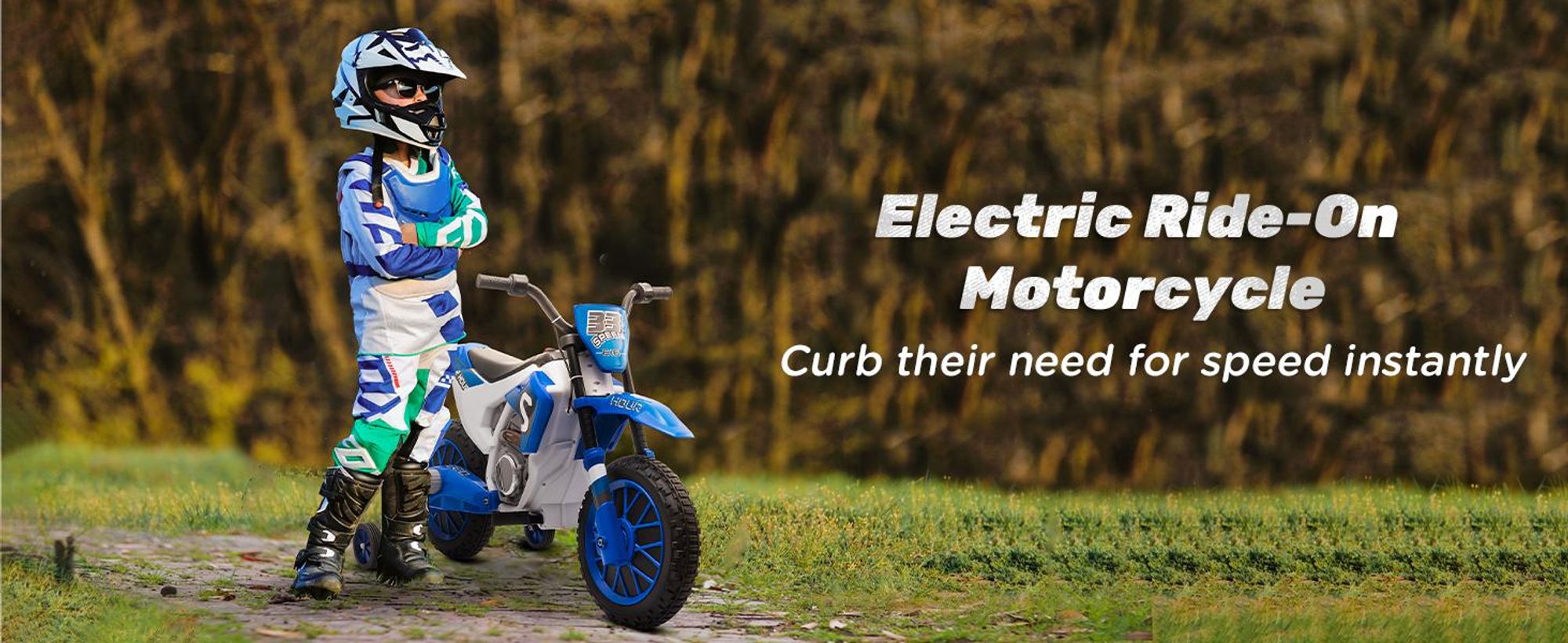 HOMCOM - Elektryczny motocykl dla dzieci, pojazd elektryczny dla dzieci, niebiesko-biały