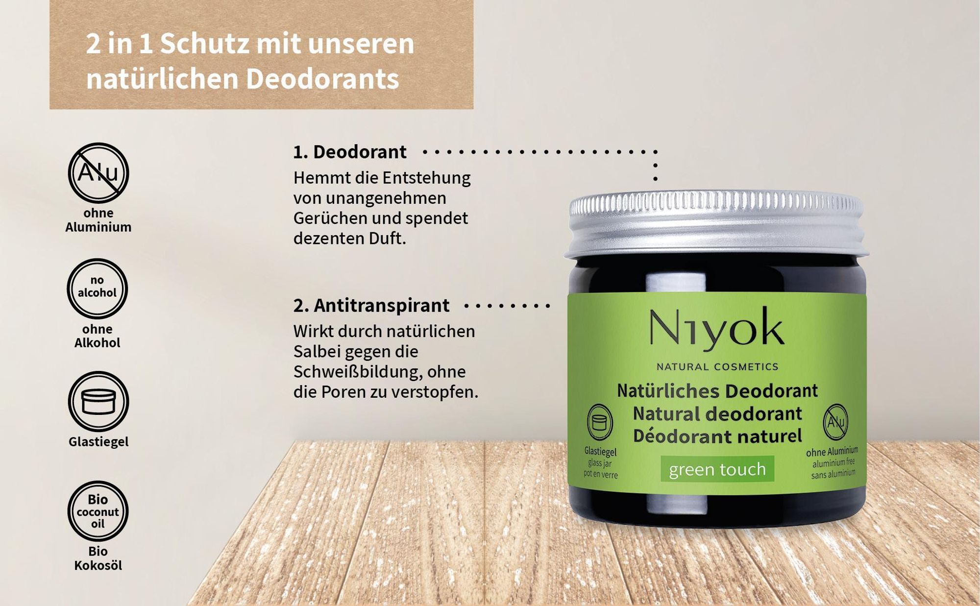 Niyok 2-in-1 anti-transpirante Deocreme "Light Ocean" (40ml) - Natürliches Deo ohne Aluminium - 24h Schutz vor Geruch & Schweiß,Deodorant Creme Unisex