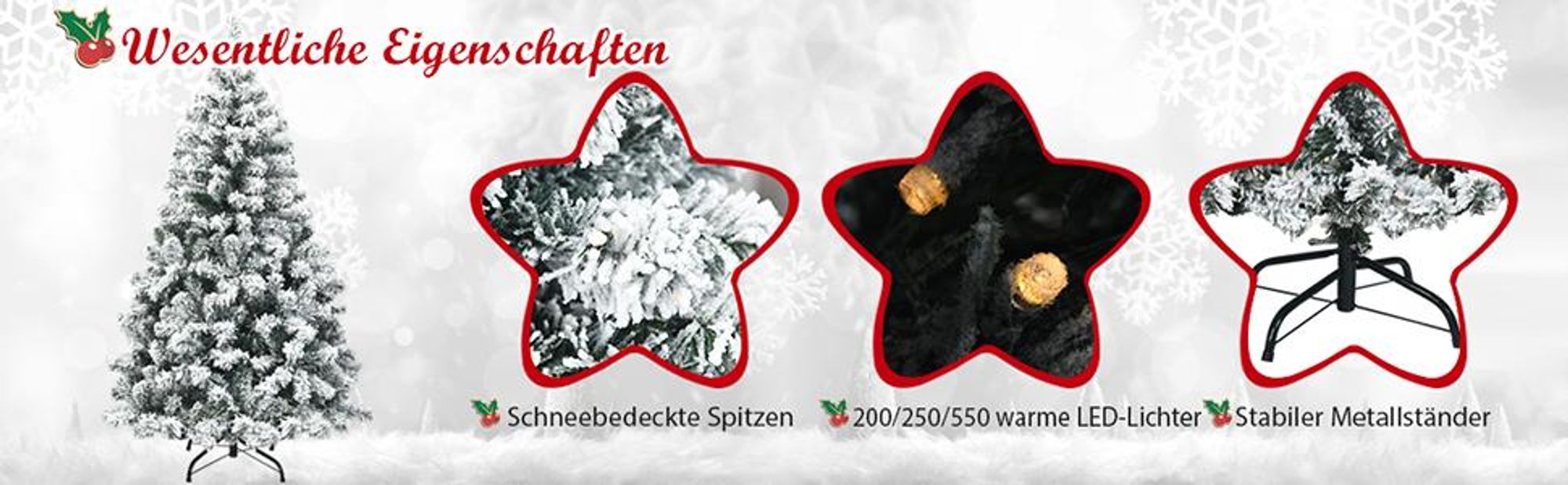COSTWAY Künstlicher Weihnachtsbaum 230cm, Tannenbaum 1346 PVC-Nadeln mit Schnee, 550 warmweißen LEDs & Metallständer, Christbaum Kunstbaum Weihnachten
