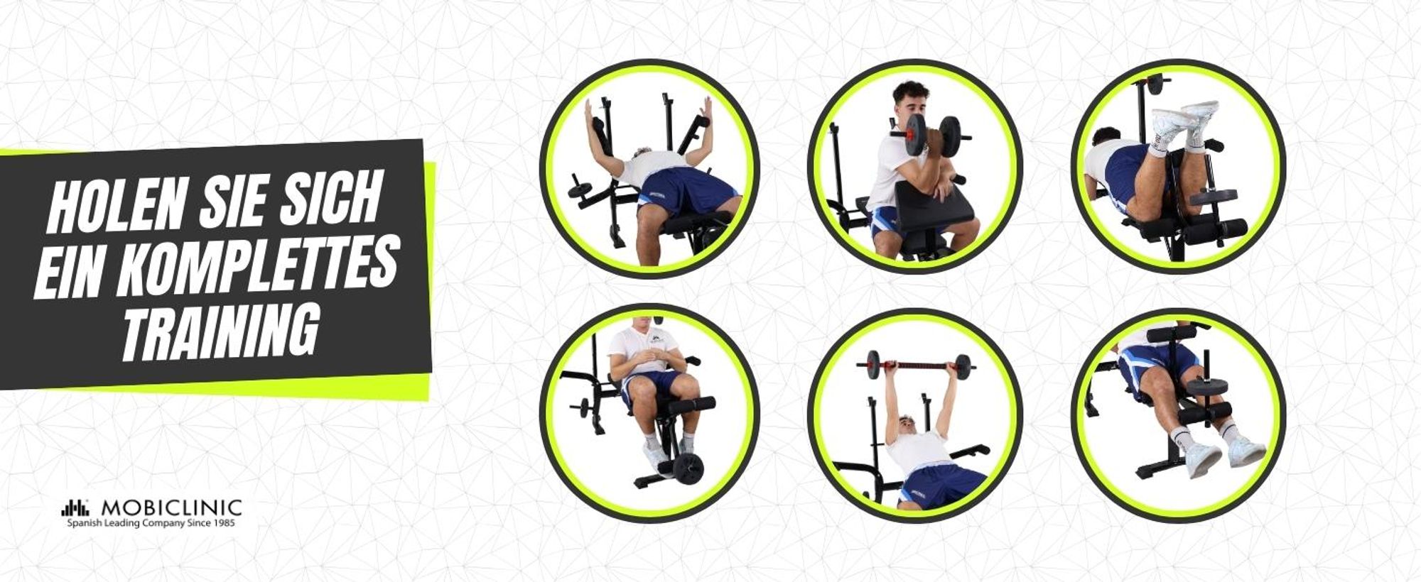 Mobiclinic Multifunktionale Trainingsbank Hantelbank verstellbar Pressfit Verstellbar klappbar Stahl Belastbar bis 250 kg Unterstützung für Stangen