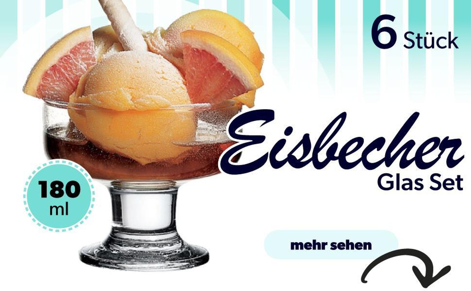 KADAX Eisbecher Glas "Tetlin", Eisschalen, Eisgläser, Dessertschalen für Desserts, Eiscremegläser, 180 ml, 6 Stück