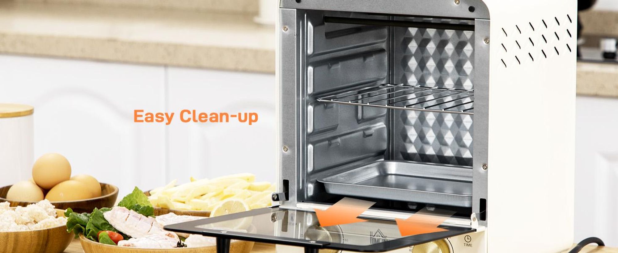 HOMCOM Mini piekarnik 15 l, piekarnik do pizzy 1000 W, elektryczny mini piekarnik, kolor kremowo-biały