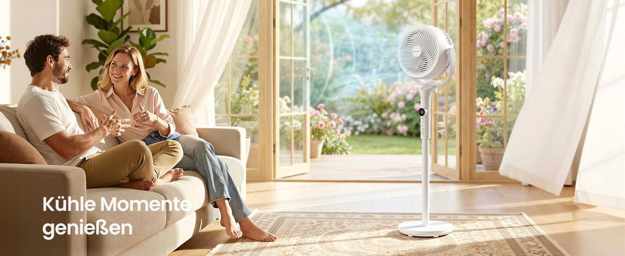 SONGMICS Standventilator mit Fernbedienung, höhenverstellbar, 15 Geschwindigkeiten, Oszillation, Timer, leise, weiß