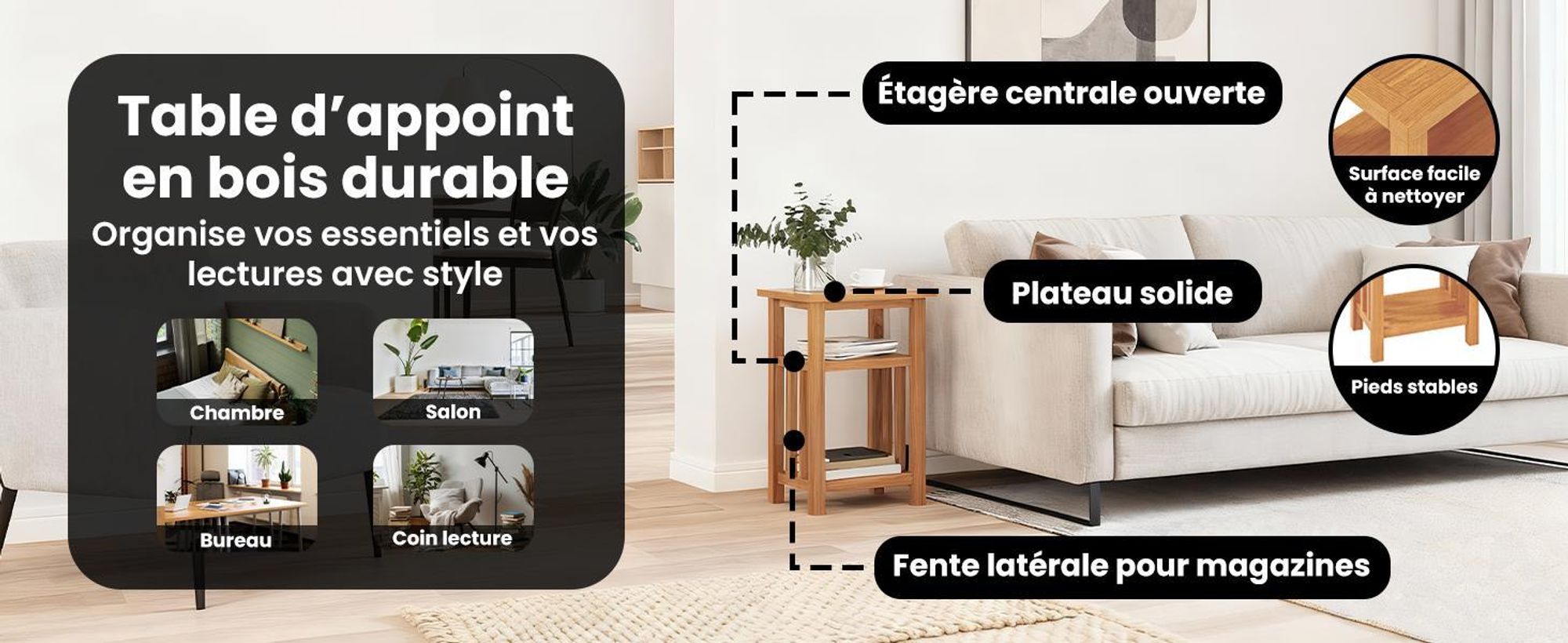 vidaXL Table d'appoint avec porte-journaux 27x35x55 cm Chêne massif