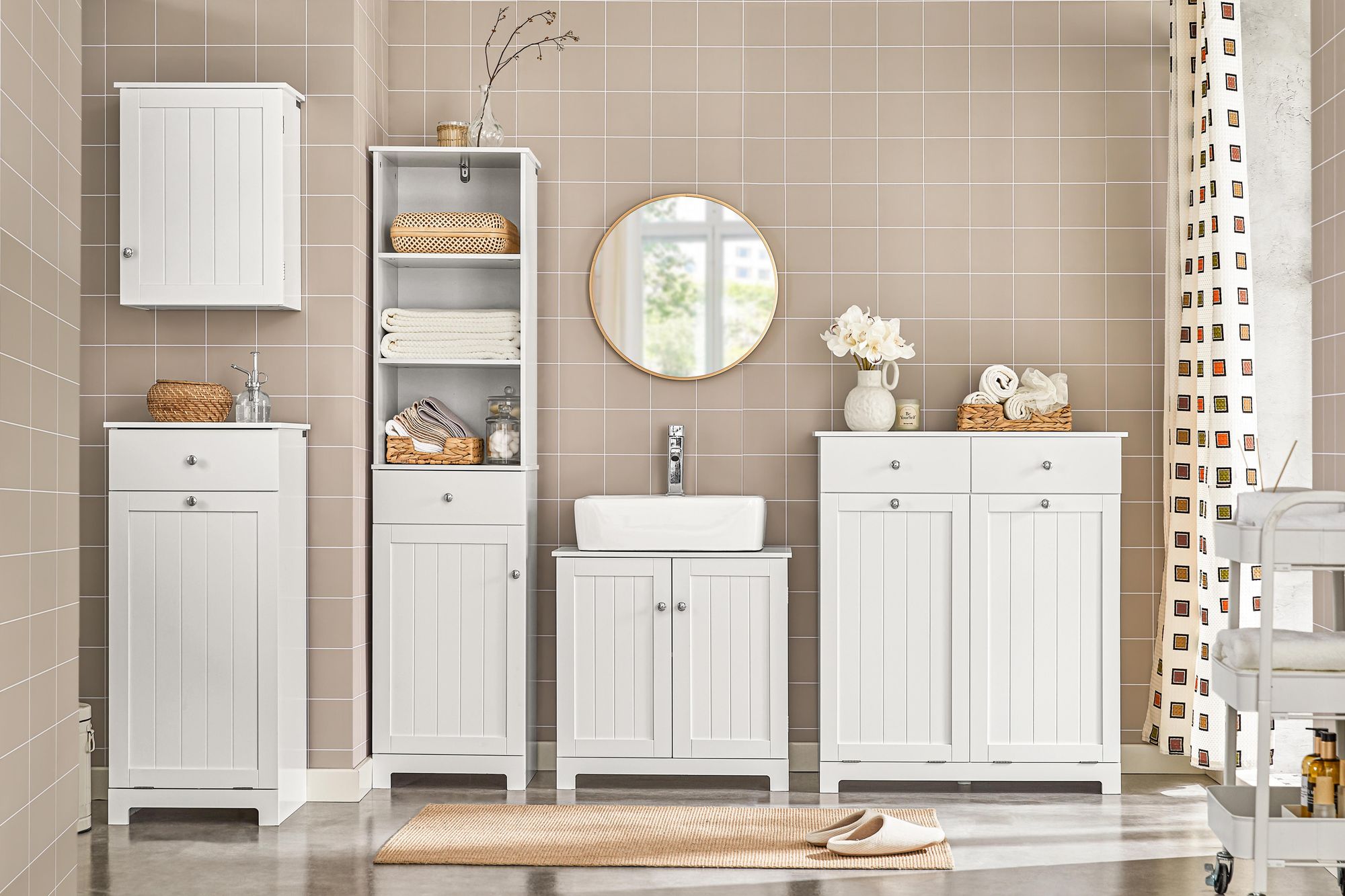 SoBuy Badezimmerschrank Kommode – Vielseitiges Badmöbel mit Schublade, feuchtigkeitsbeständig – Platzsparender Schrank Weiß, 60x87x35cm, FRG238-W