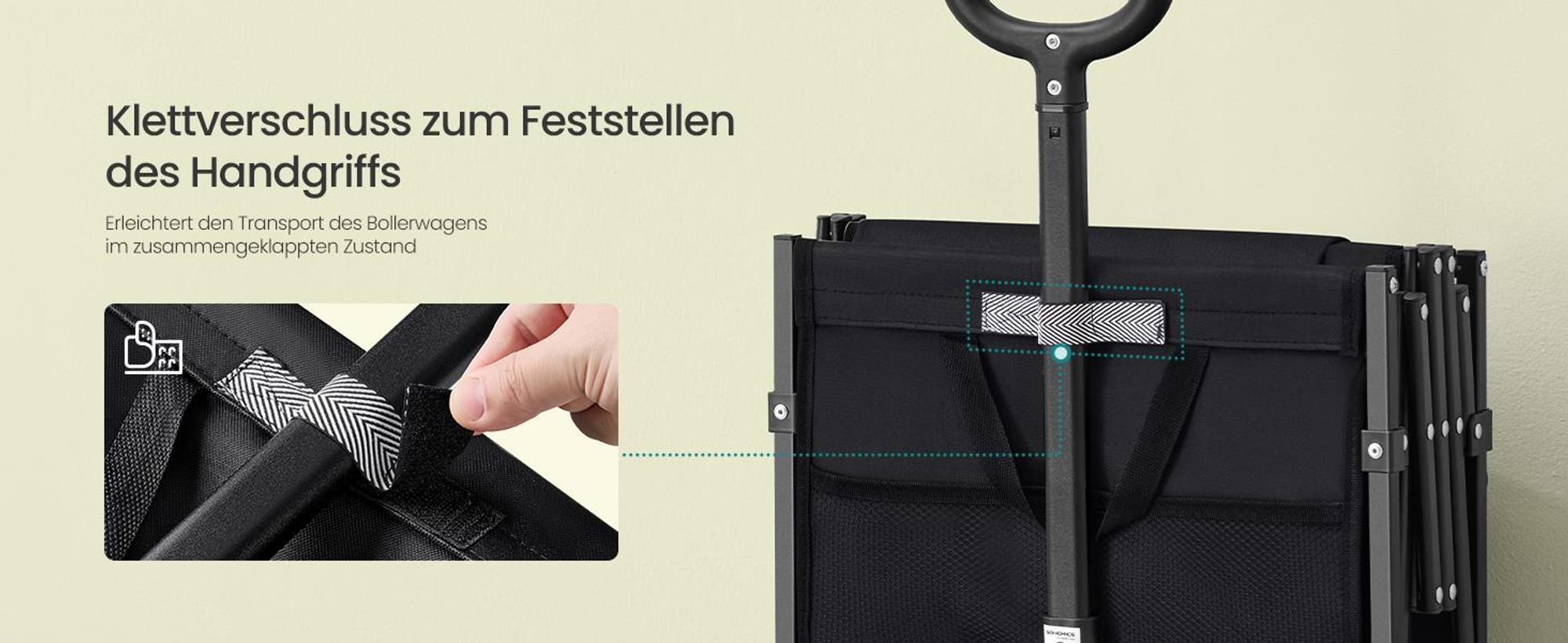 SONGMICS Handwagen faltbar, Bollerwagen, Gartenwagen, kompakt, mhit Griff, mit 4 verstärkten Rollen, davon 2 Universalräder, bis 150 kg belastbar