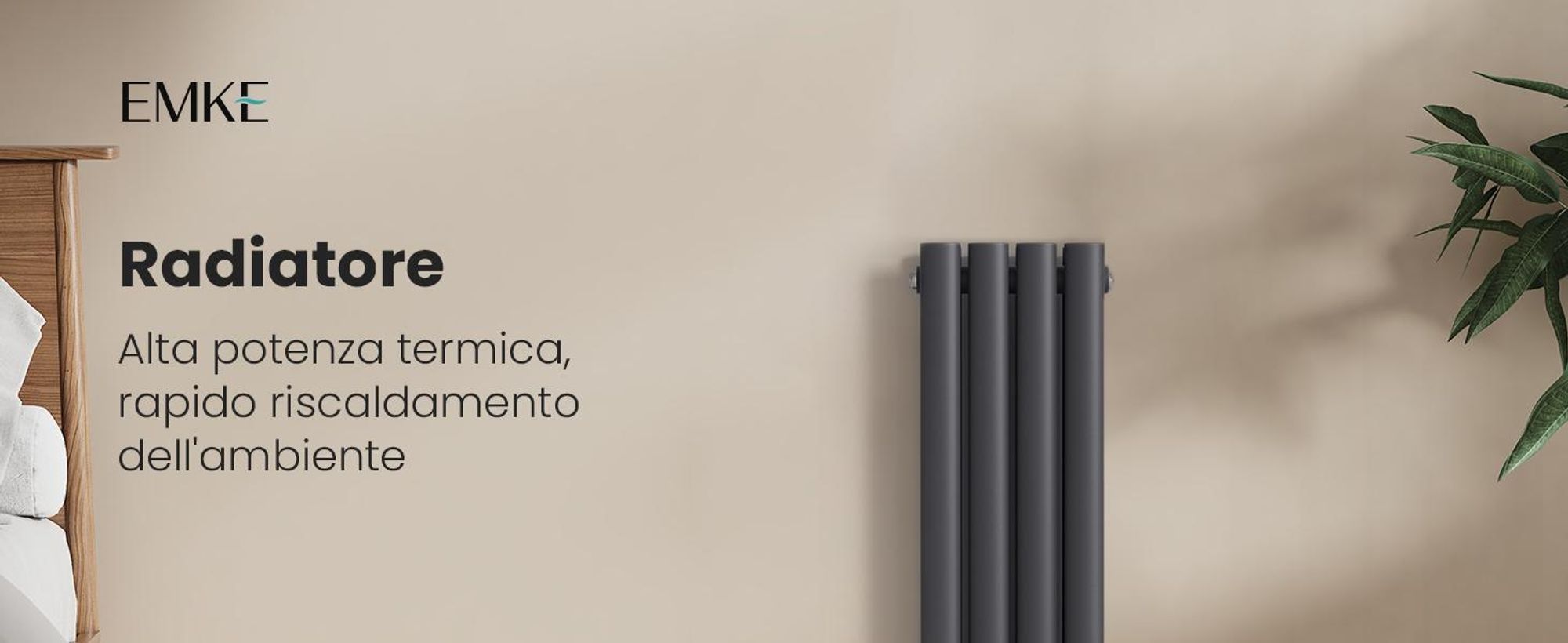 Radiatore tubolare di design EMKE per il funzionamento ad acqua calda Attacco medio Verticale Ovale monostrato 177 Watt 24cm x 60cm Antracite senza elemento riscaldante