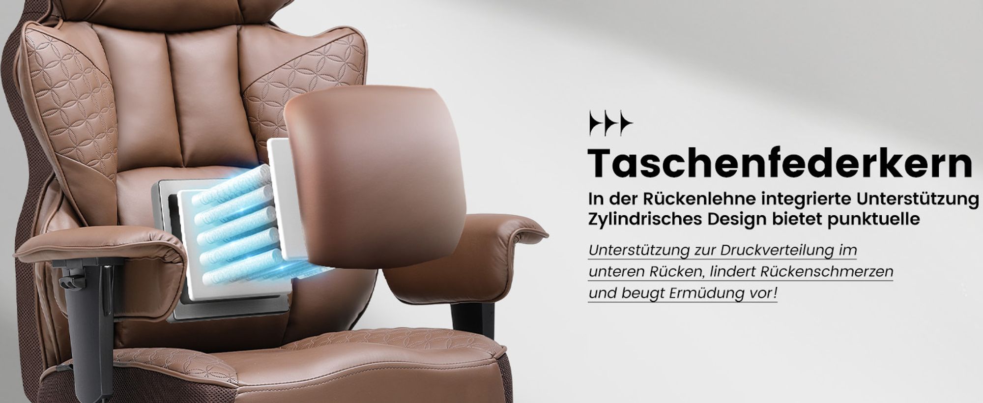 COMHOMA Gaming Stuhl, ergonomischer Bürostuhl, Schreibtischstuhl mit verstellbare Armlehnen, Taschenfederkern-Lendenwirbelstütze  150 kg, braun