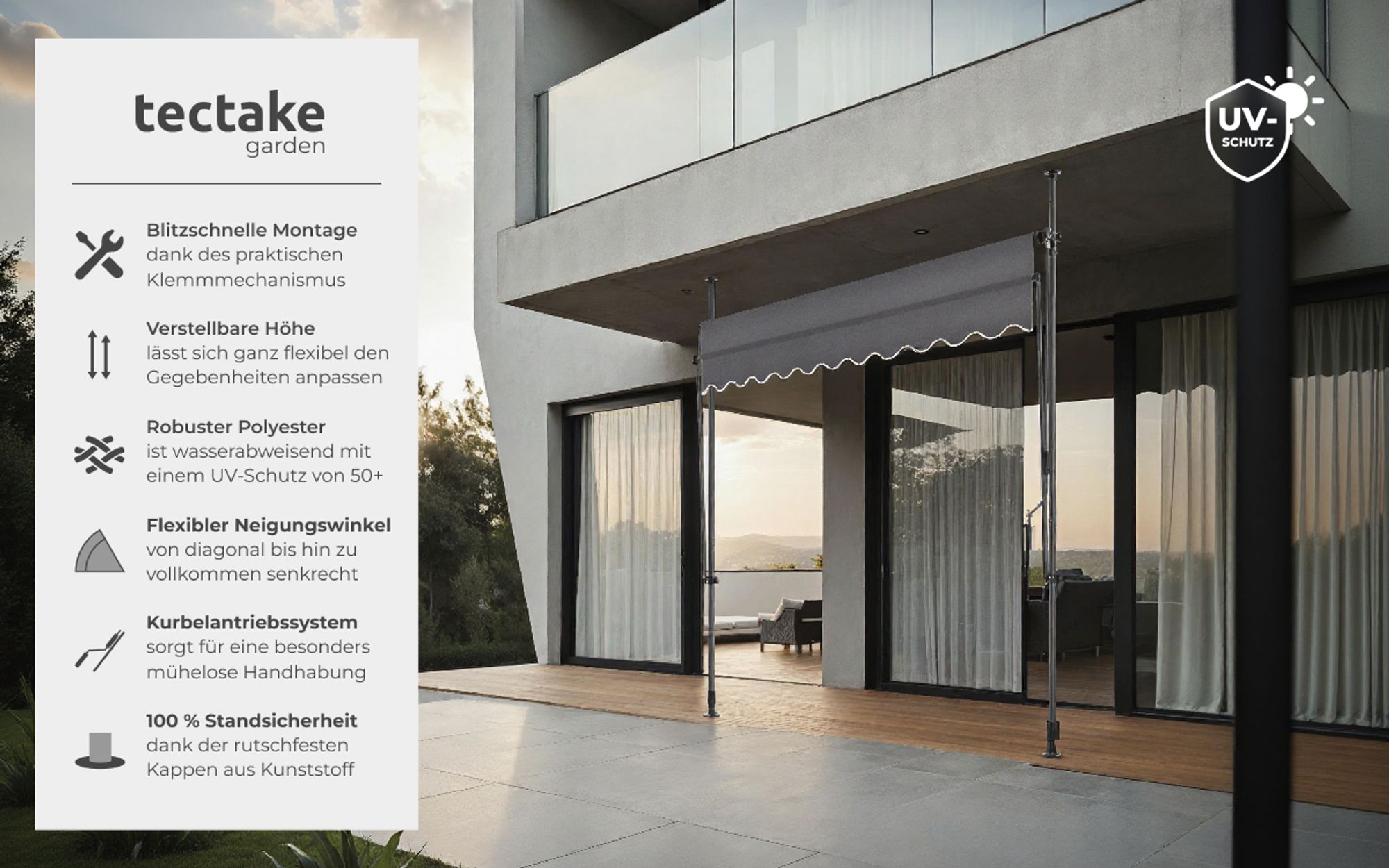 tectake® Klemmmarkise mit Handkurbel einfache Montage