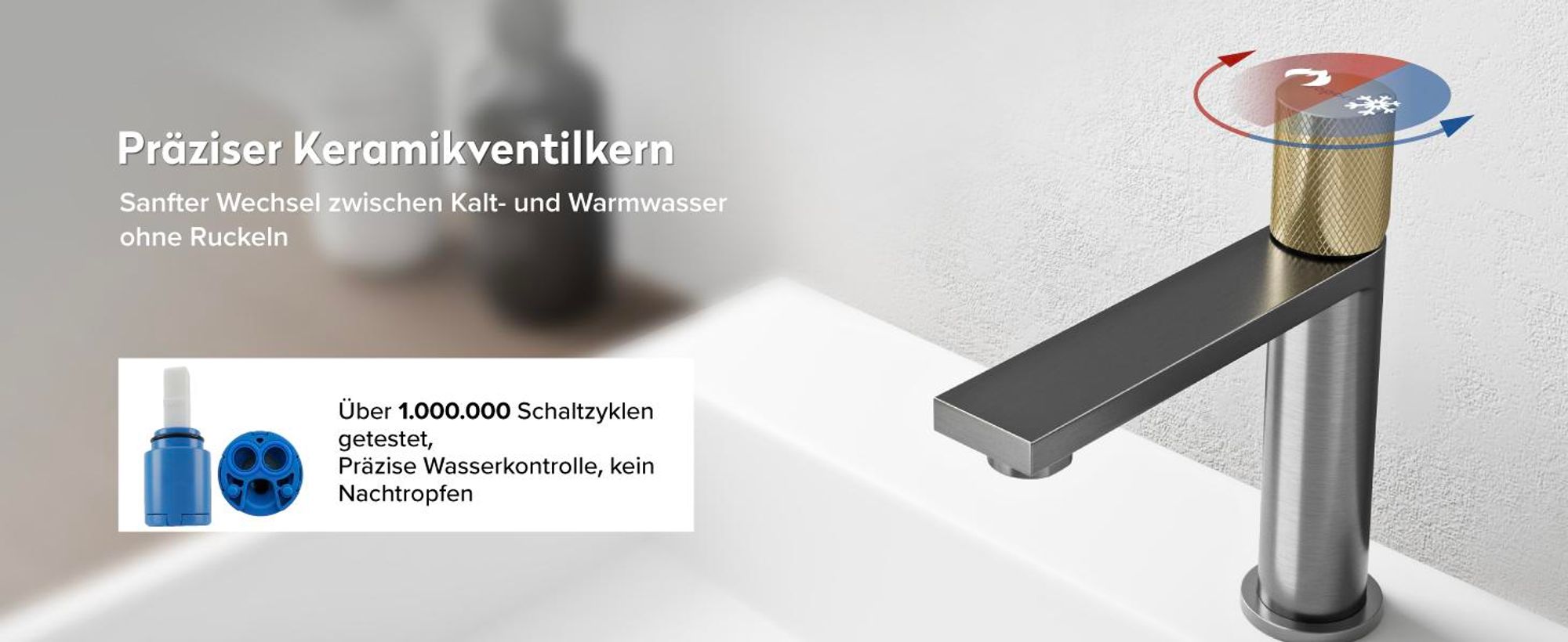 doporro Wasserhahn Bad, Waschtischarmatur mit Auslaufhöhe 107 mm, Edelstahlgehäuse, Mischbatterie für Waschbecken Armaturen Grau Fino-01