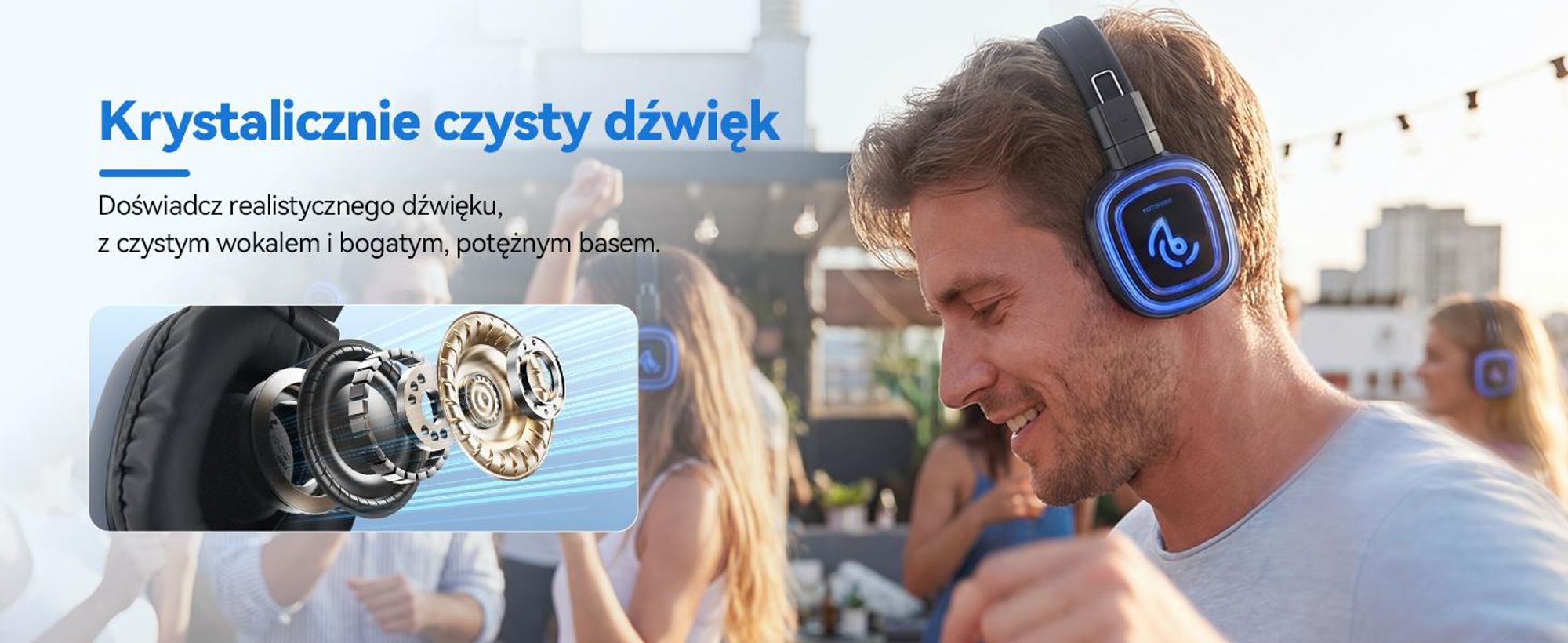 Retekess TA004S Silent Disco – bezprzewodowe słuchawki, ulepszona wersja systemu audio, 6 kanałów z Bluetooth, składane, do telewizora, jogi, medytacji