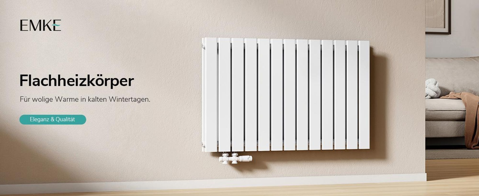 EMKE Design Paneelheizkörper Horizontal 630x616mm 805W Flachheizkörper Weiß Heizkörper Doppellagig SPCC-Stahl Seitenanschluss ohne Heizstab