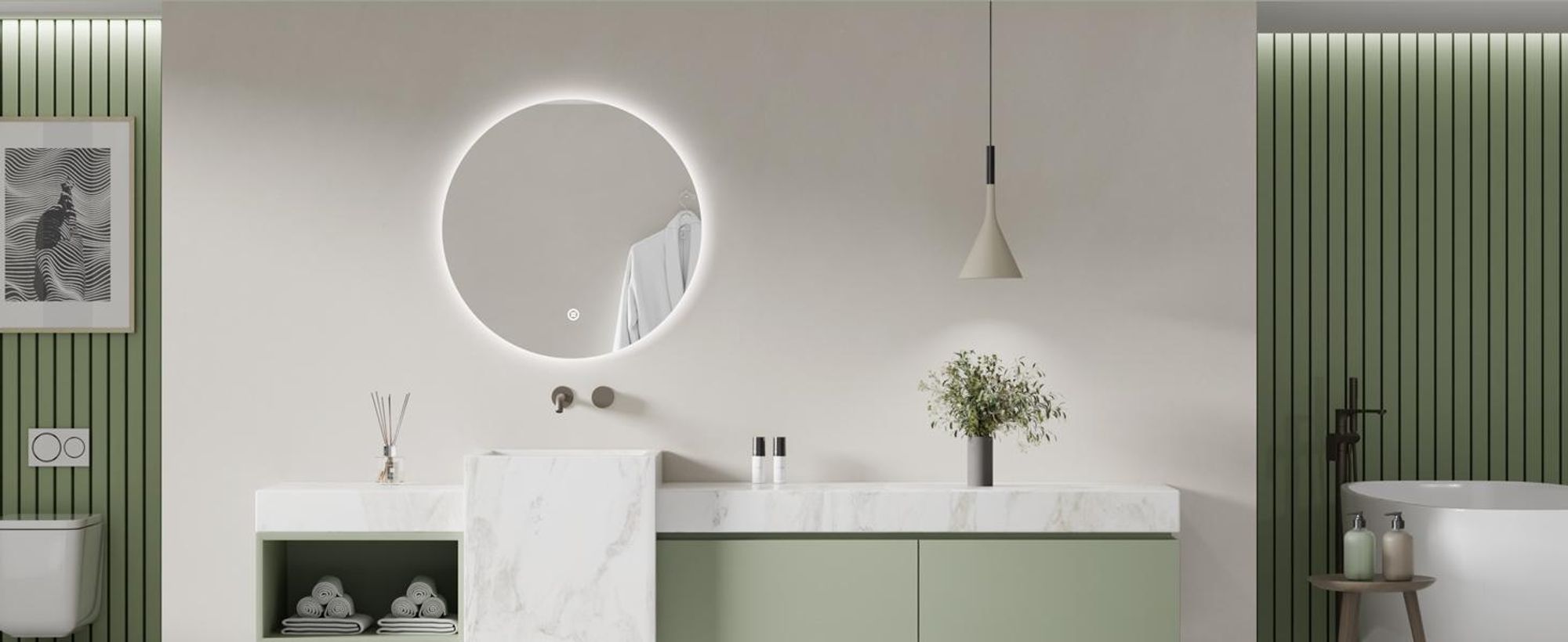 S'AFIELINA Specchio da bagno a LED specchio rotondo da parete con interruttore a sfioramento, bianco freddo 6500K 60 cm