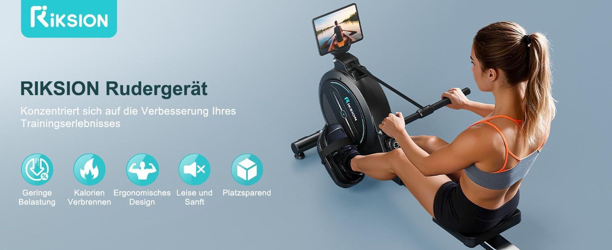 Riksion Rudergerät für Zuhause mit Magnet-Fitnesstrainer, APP & LCD, Rudergerät 16 Stufen Widerstand, Indoor-Gerät für das Home-Gym, 160 kg Kapazität