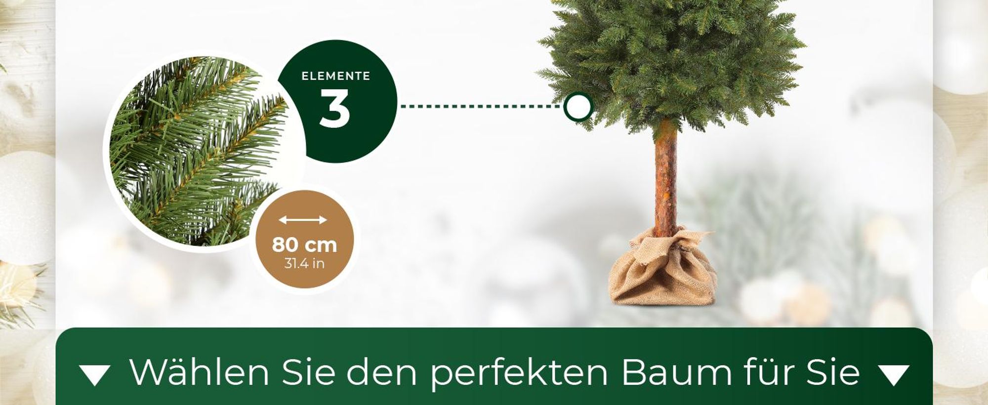 KADAX Weihnachtsbaum "Mireval", Christbaum mit Stamm 180 cm