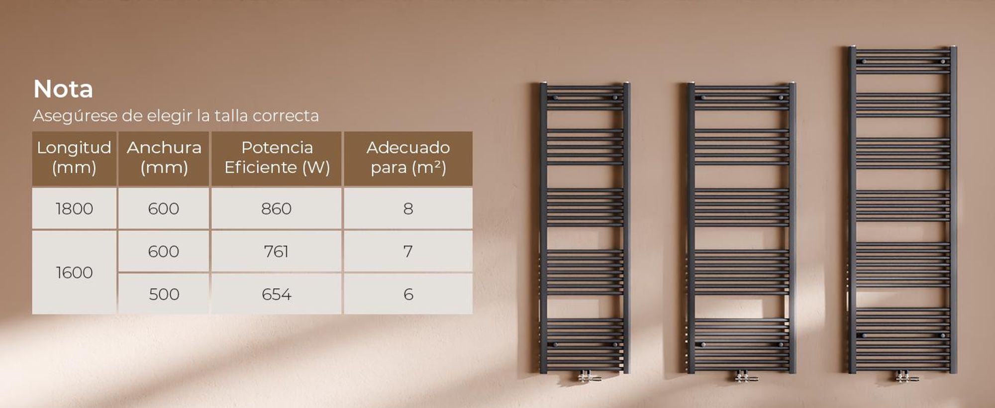 Radiador toalla de 180 x 60 cm, 860 W, color antracita, radiador toalla con conexión central, diseño recto, secador de toallas – S'AFIELINA