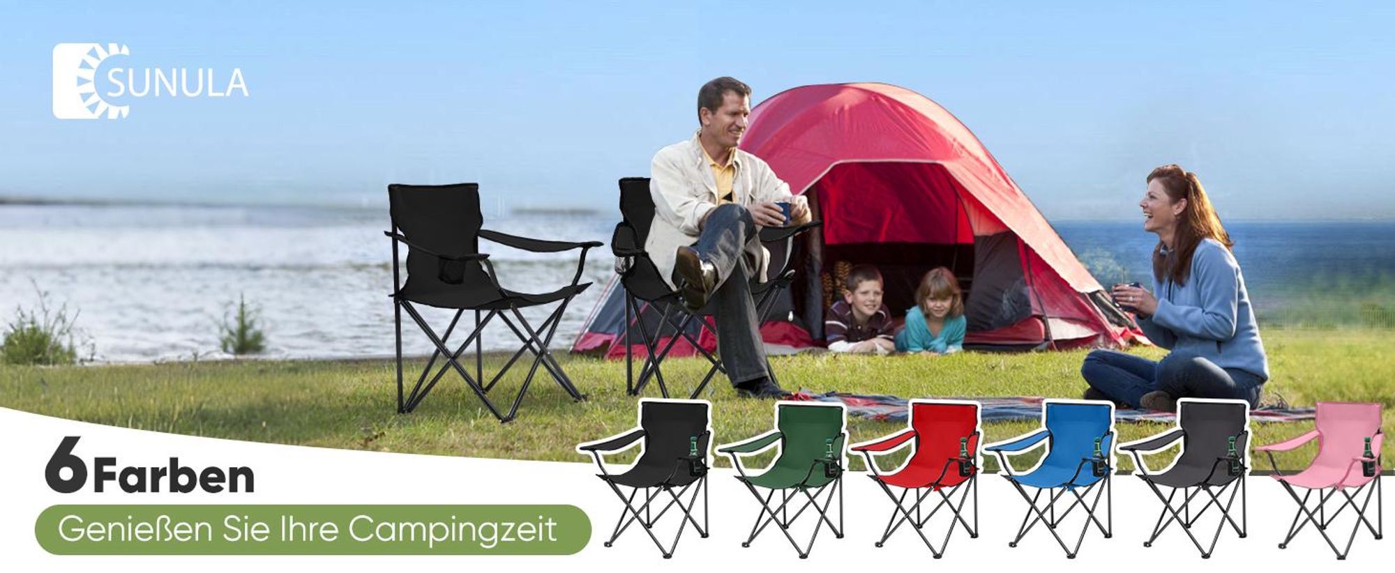 SUNULA 2er Set Campingstuhl Faltbar bis 100 kg, Faltstuhl Klappstuhl mit Getränkehalter und Tasche, Rosa