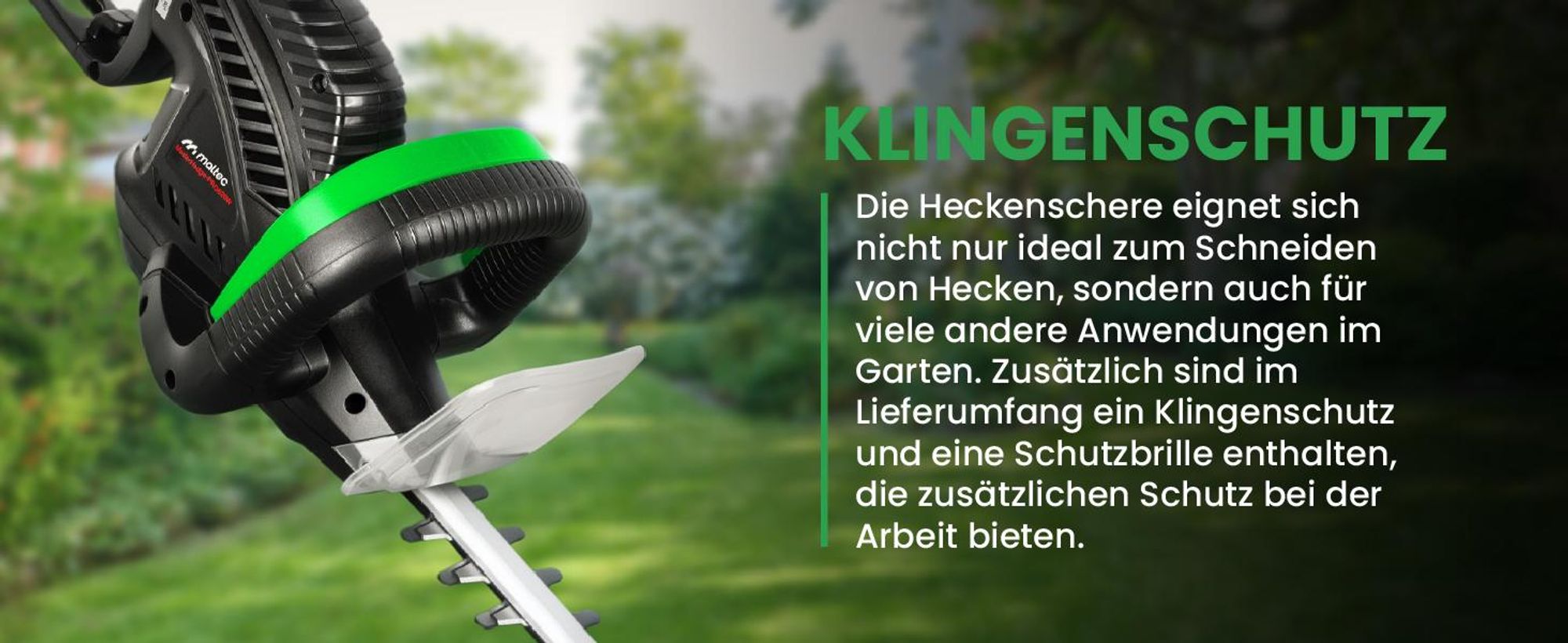 Elektrische Heckenschere 1800W 61cm Schnittlänge Handschutz Schwertschutz Schutzbrille