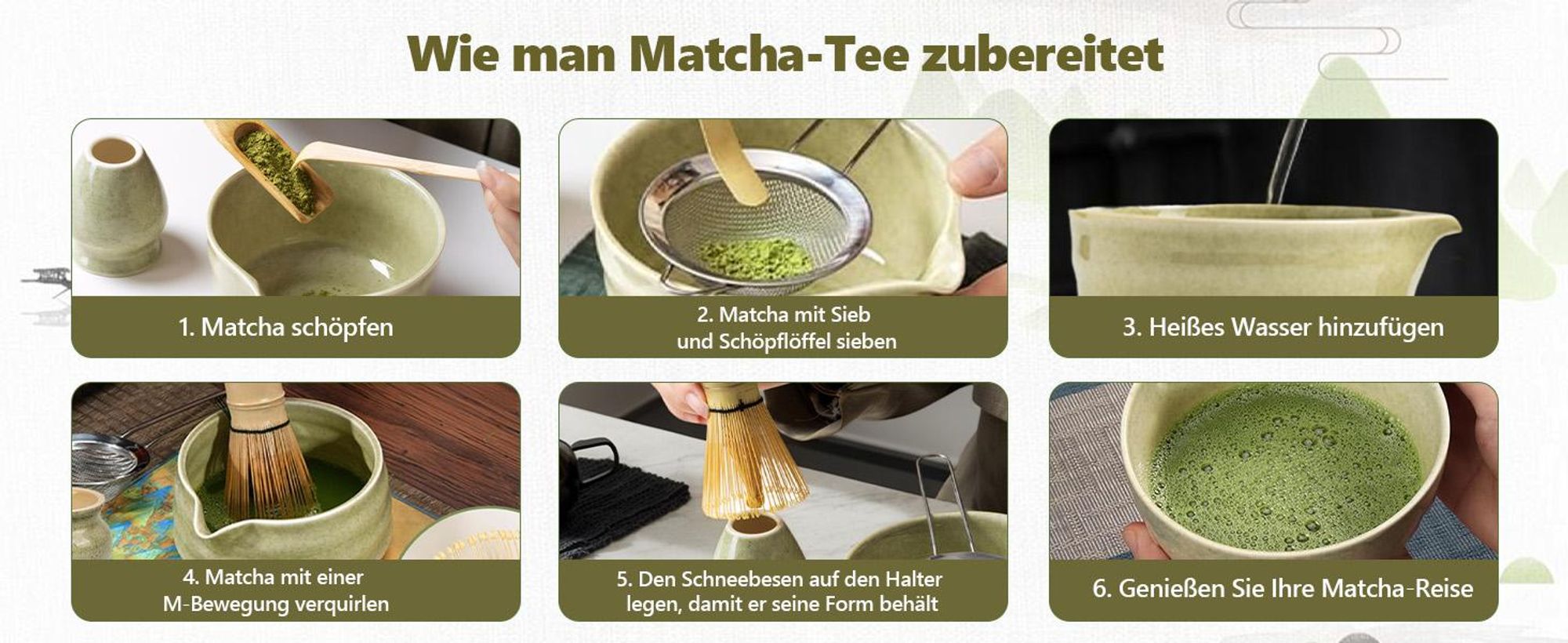 Matcha Set, Matcha Teezeremonie Set, Matcha Schneebesen, Keramik Schale, Teelöffel, Bambus Matcha Besen, Traditionelles Teezeremonie Set