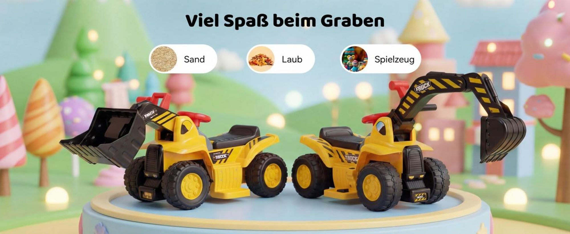 COSTWAY 6V Sitzbagger, Kinderauto Elektro mit verstecktem Stauraum & Basketballkorb & Sound & Hupe & 3 Bällen, Bagger zum draufsitzen, Sandbagger Aufsitzbagger, Elektroauto für Kinder ab 2 Jahren
