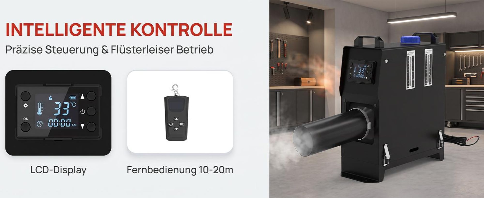 LARS360 Diesel-Lüfterheizer 8KW 12V, Dieselheizung mit LCD, Fernbedienung & 5L Tank – Heizgerät für Camping, Werkstatt, Lager & Innenraum,Typ C