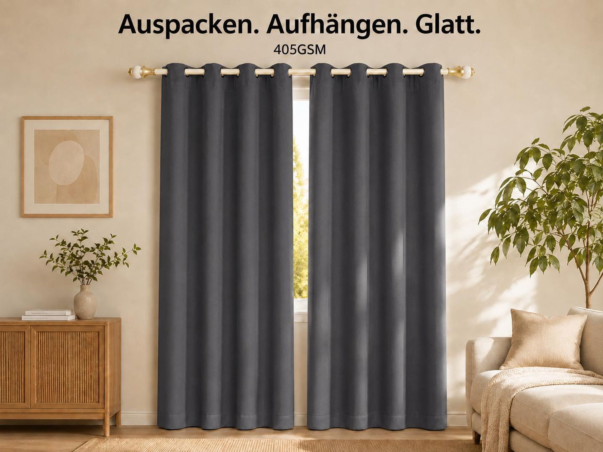 1x 100% Verdunkelung Thermo Vorhänge Grau Blickdicht Verdunkelungsvorhang mit Ösen Einfarbige, 132*244cm