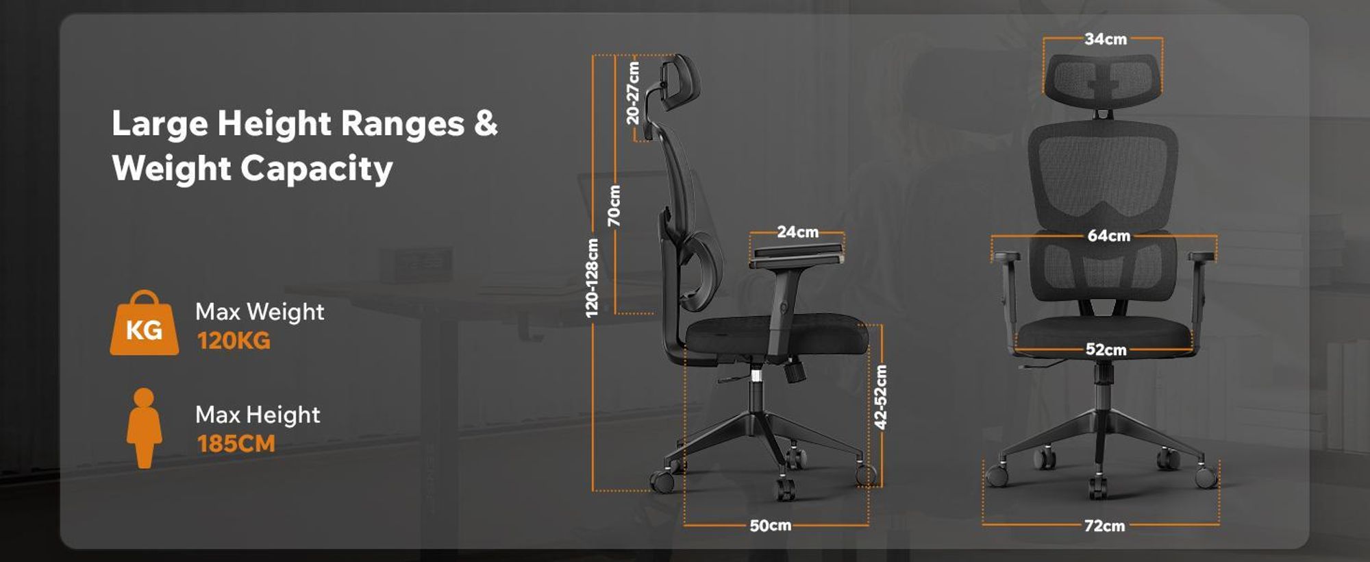 SENSE7 VENO Ergonomická kancelářská židle, bílá, dělená opěrka zad, opěrka hlavy, síťovaná opěrka, židle pro domácí kancelář, manažerská židle, židle k počítači, gumové kolečka, nosnost 120 kg