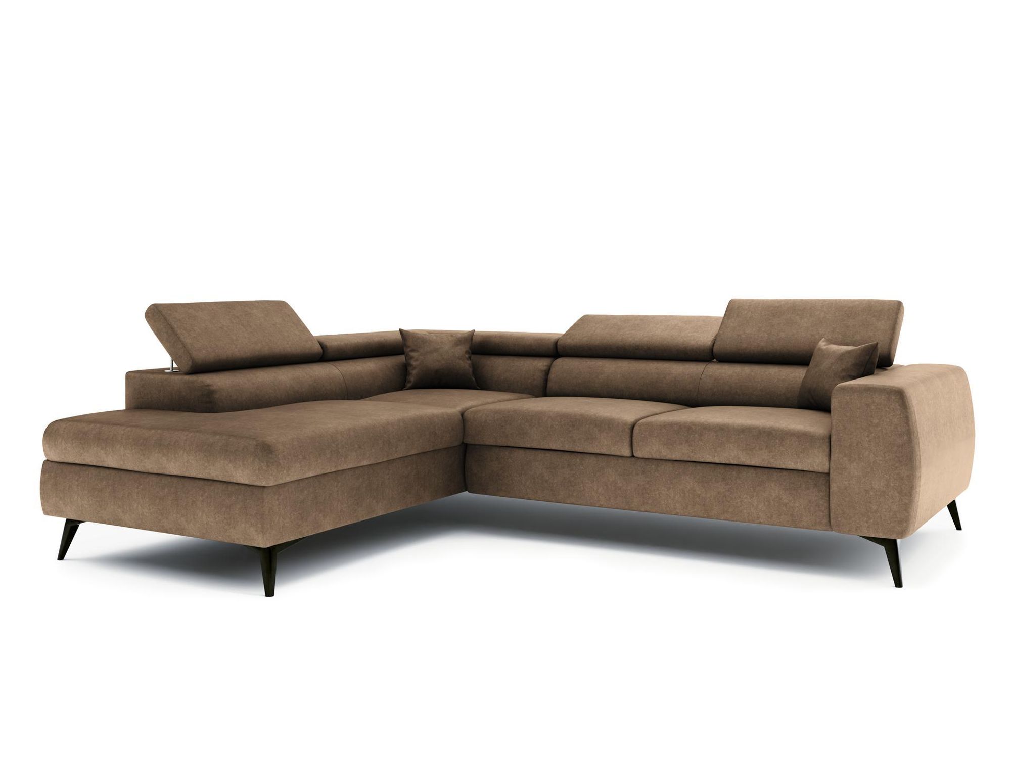 Ecksofa BIANCO in Braun mit Schlaffunktion und verstellbaren Kopfstützen