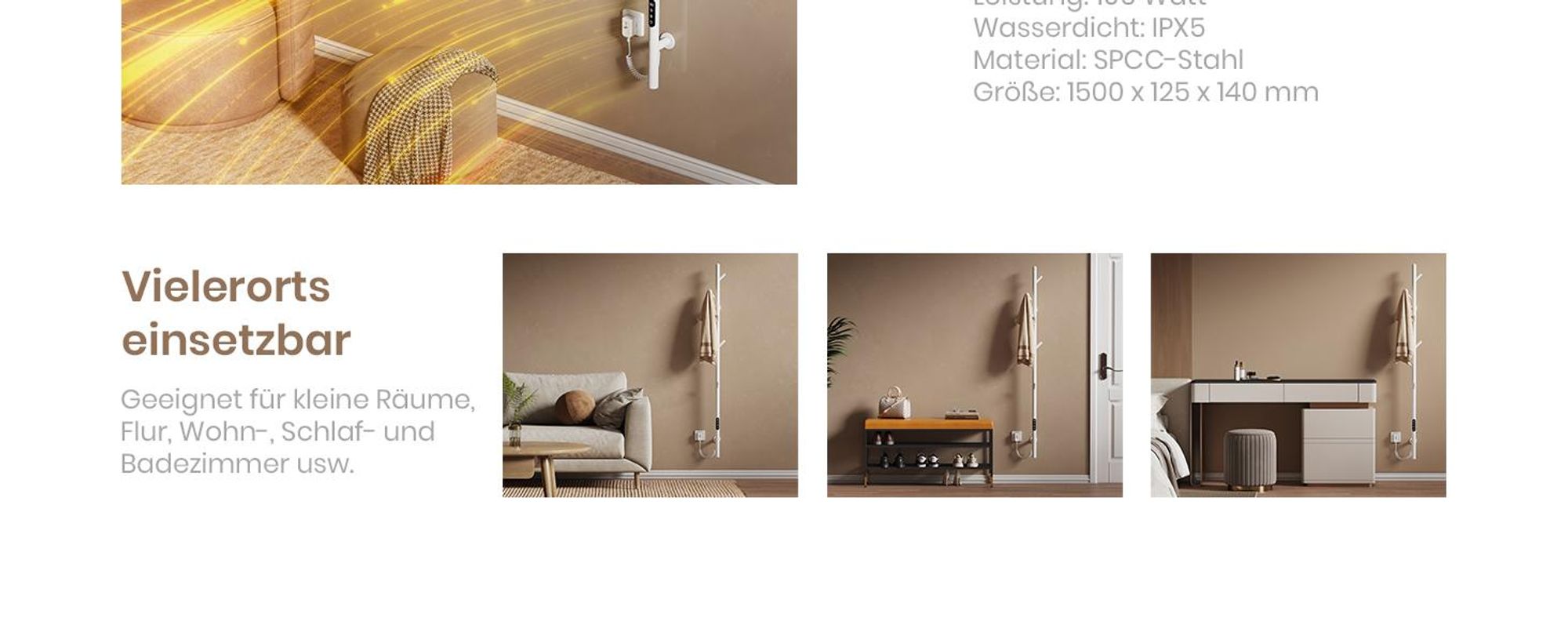 EMKE Elektrischer Handtuchheizkörper 100 W Weiß, LCD-Display, Intelligentes Thermostat, WiFi/APP-Steuerung Timer Baum-Design handtuchwärmer 150cm