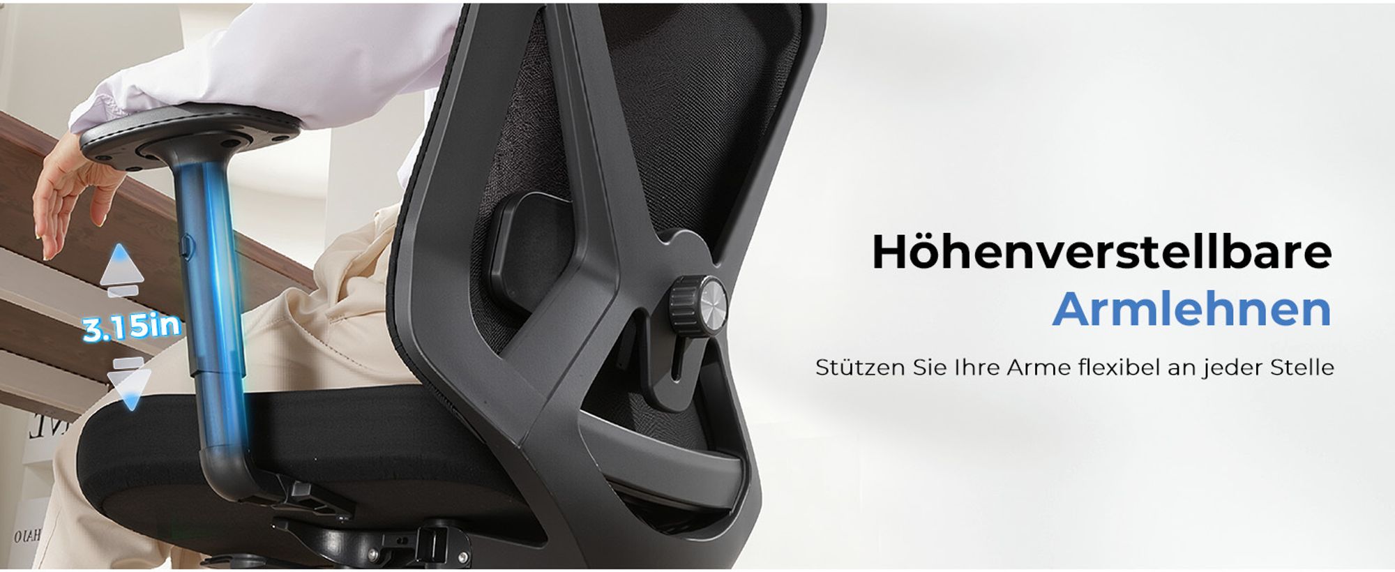 COMHOMA Bürostuhl Ergonomischer Schreibtischstuhl Chefsessel mit 3D Armlehnen, verstellbarer Lendenwirbelstutze und Kopfstütze, 150kg, Schwarz