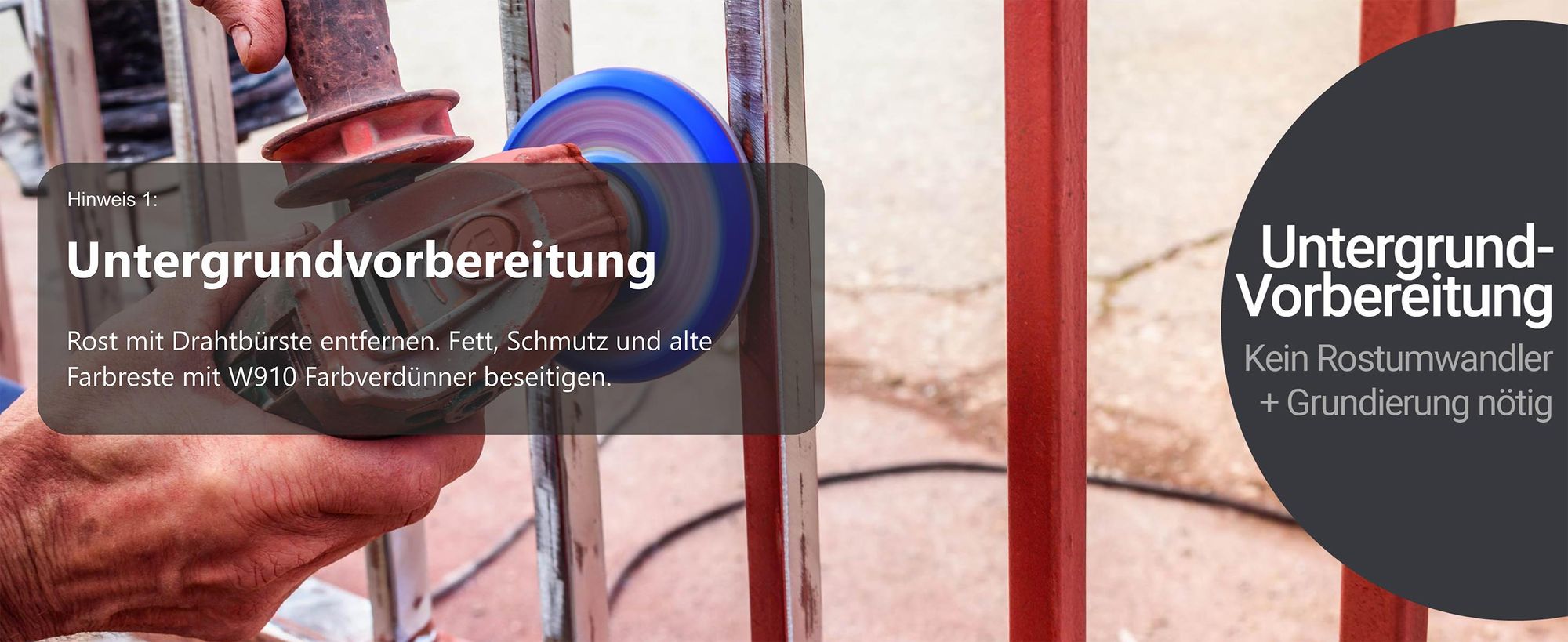 Untergrundvorbereitung Metall schleifen ohne Rostumwandler und Grundierung