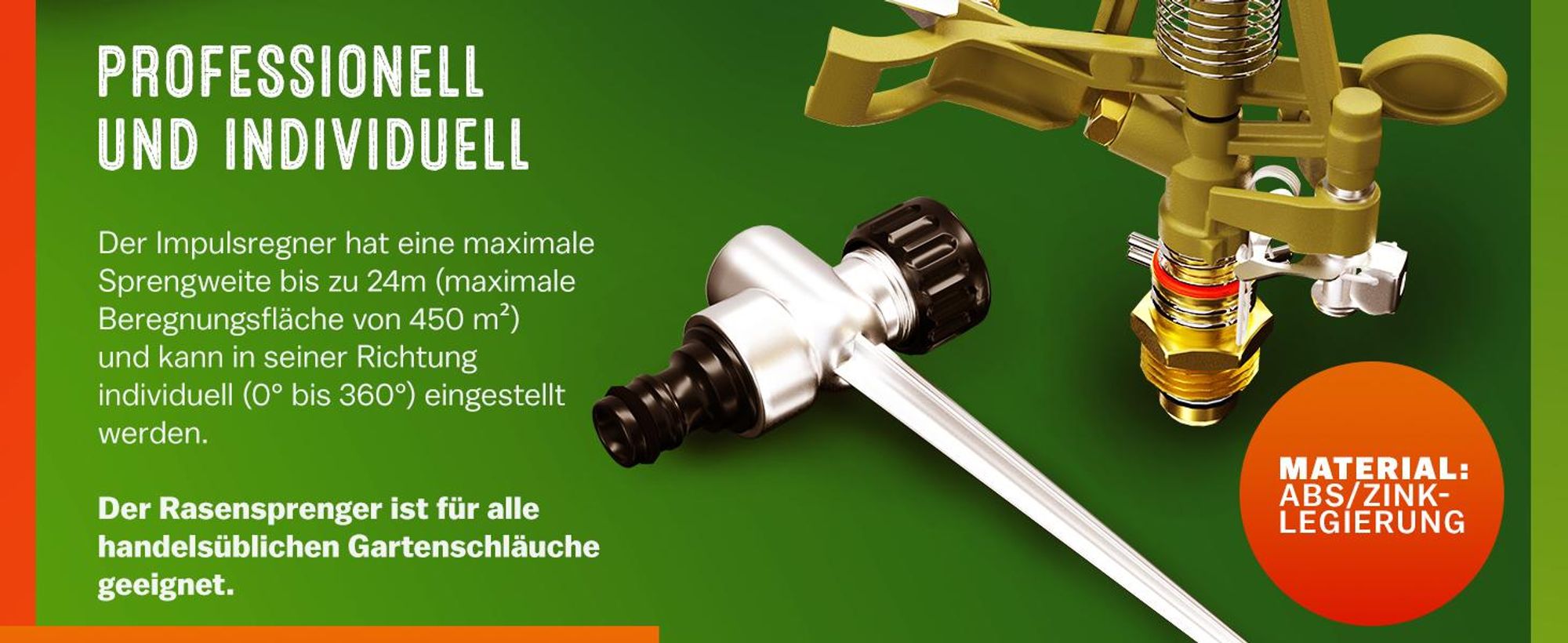 GARDEBRUK® Sprinkler Erdspieß Sprengweite bis 24m Garten Impulsregner Rasensprenger Sektorenregner Gartenbewässerung Wassersprinkler Bewässerungssystem Kreisregner