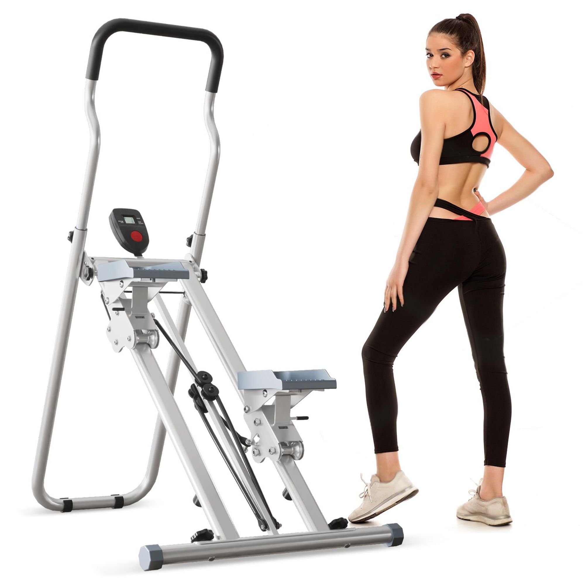 Stepper Stair Stepper für Heimtraining, Klappbare, mit LCD-Bildschirm Echtzeit-Tracking Verstellbares Design platzsparend und stabil Bis 136 kg