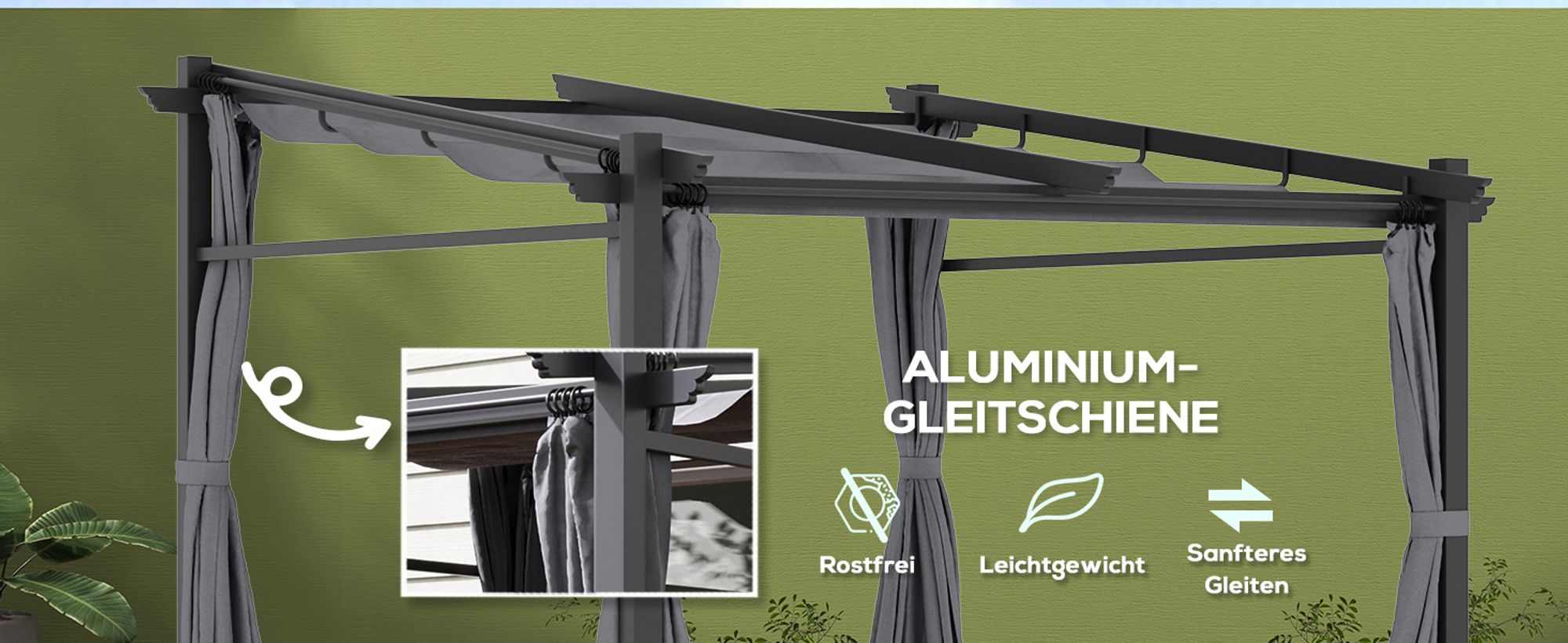 Outsunny Pergola 2,97 x 2,95 m Gartenpavillon mit Sonnendach, Seitenteilen
