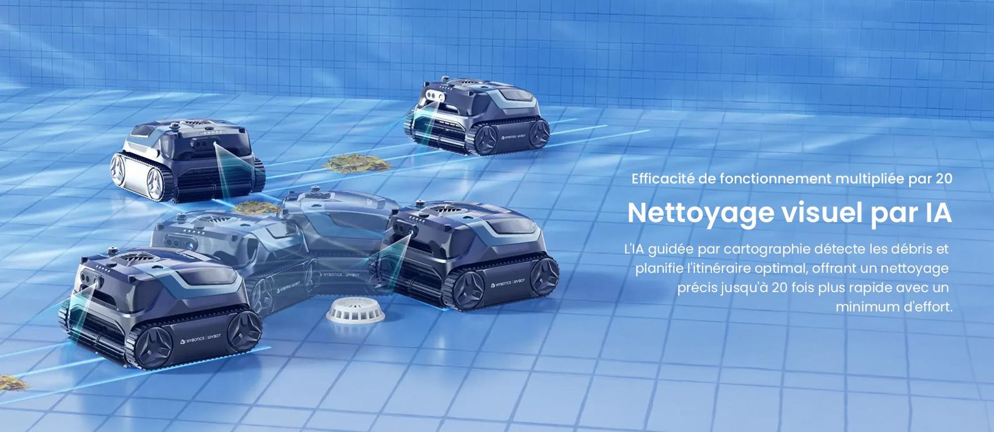 Robot de piscine WYBOT S3 : cartographie 3D, vision par IA, alimentation solaire/CC, réservoir de 10 litres à vidange automatique,via application